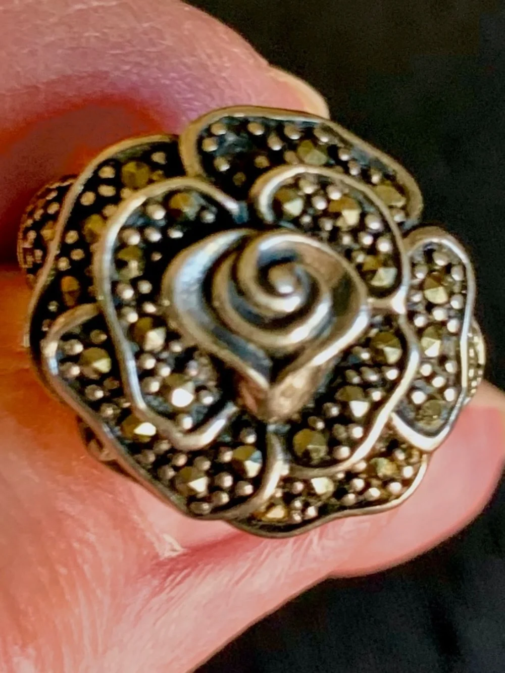 Sterling Silver Rose Ring Thailand Size 7 Floral Statement Vintage